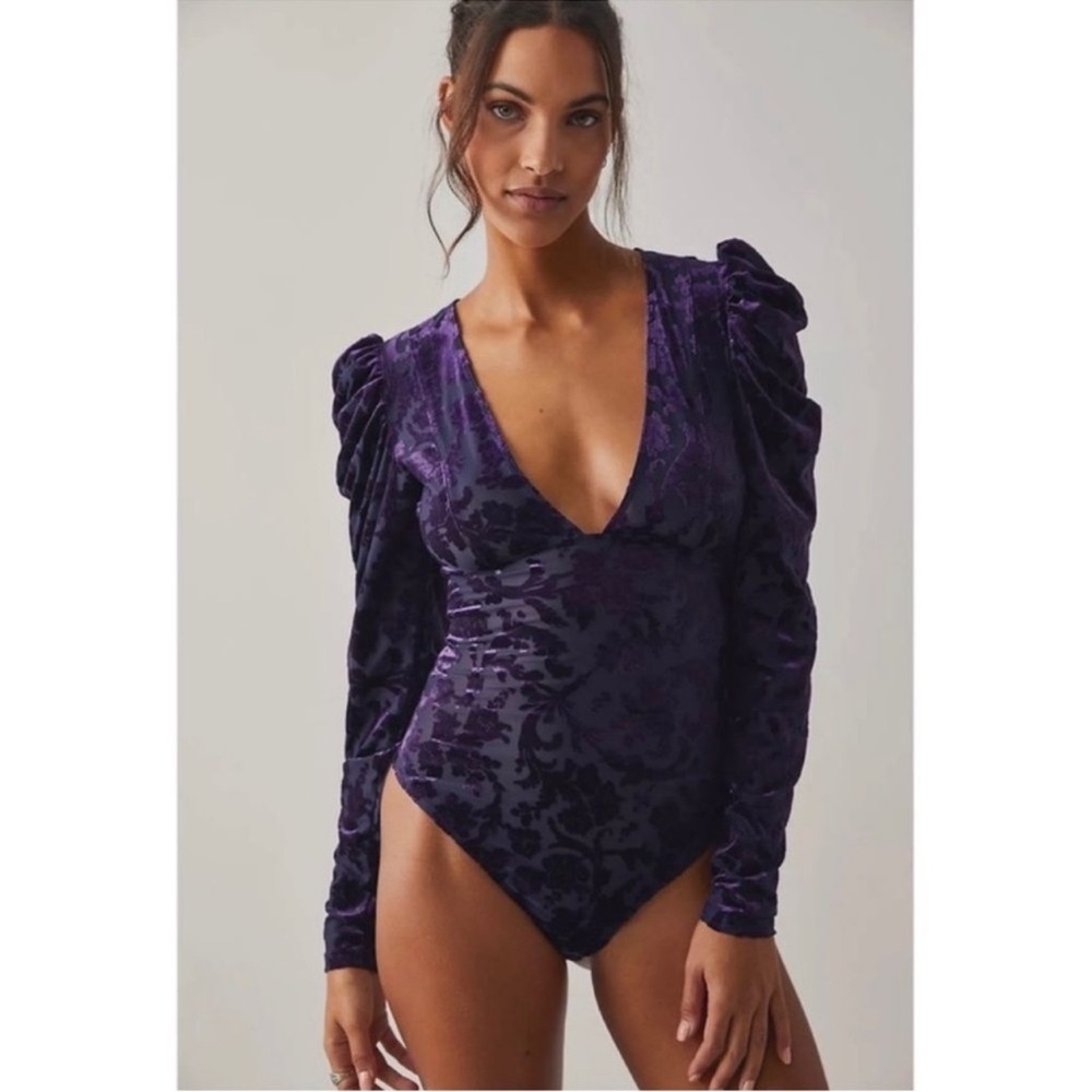 FREE PEOPLE NWT Magic Hour Velvet Bodysuit *Deep Sea Combo S